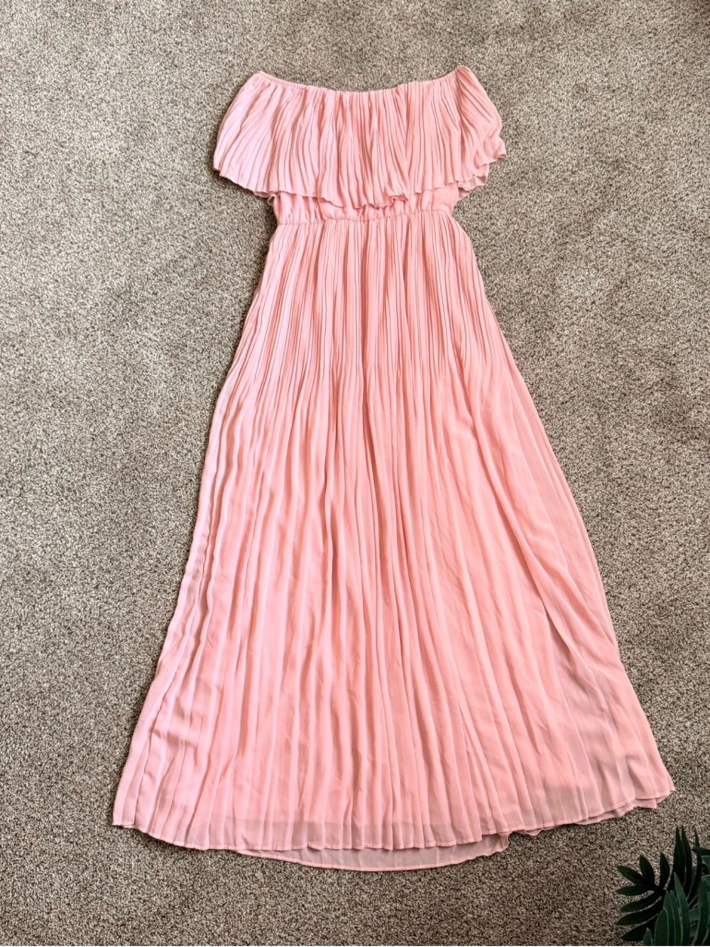 Premier Amour Pink Off Shoulder Pleated Midi Dress Flowy Romantic Summer Dress
